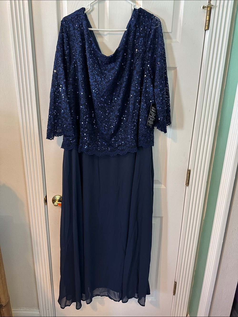 Roaman's Navy Embellished Lace & Chiffon Evening Dress - NWT - Size  32W